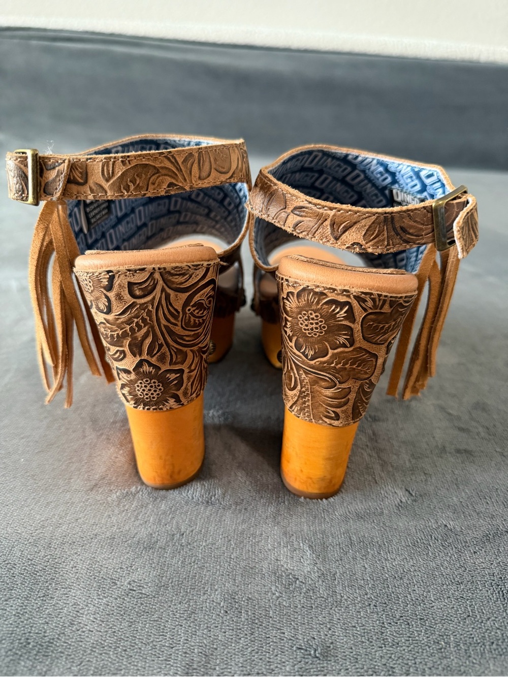 dingo Brown Floral Tooled Platform Sandal with Mustard Platform size 8 - Picture 3 of 10
